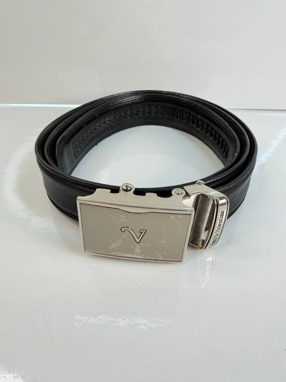 Emilio Valentino Black Leather Ratchet Belt – Size 46 / 115 cm